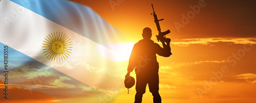 Soldier Saluting Against the flag of Argentina. Concept of national holidays. Independence Day. 3d illustration