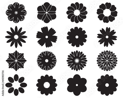 Black silhouettes of flower petals on a white background