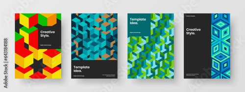 Fresh presentation vector design template composition. Creative mosaic hexagons journal cover layout bundle. © pro