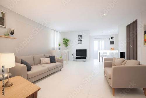 Large luxury modern interiors Living room 3D rendering 