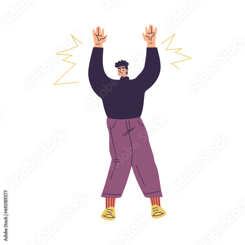 Man Criminal and Bandit Character Caught Raising Hand UpVector Illustration