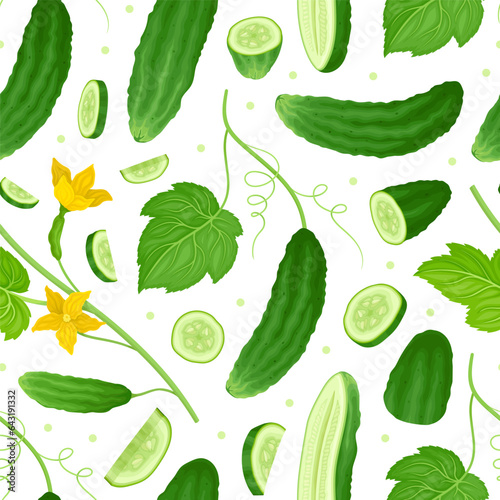 Fresh Green Cucumber Vegetable Seamless Pattern Design Vector Template
