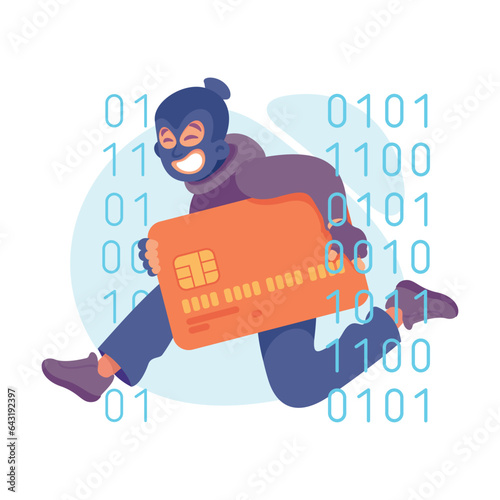 Cyber Swindler Man in Mask with Card Hacking Internet Steal Money Vector Illustration