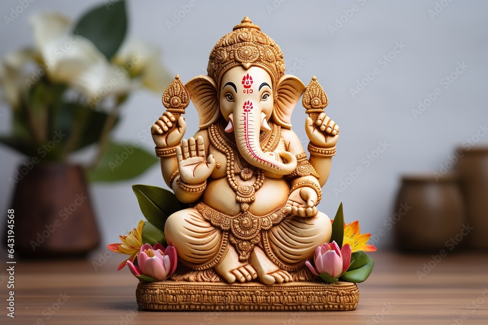 Ganesh composition on white wooden background with copy space Ganesh composition on white wooden background with copy space