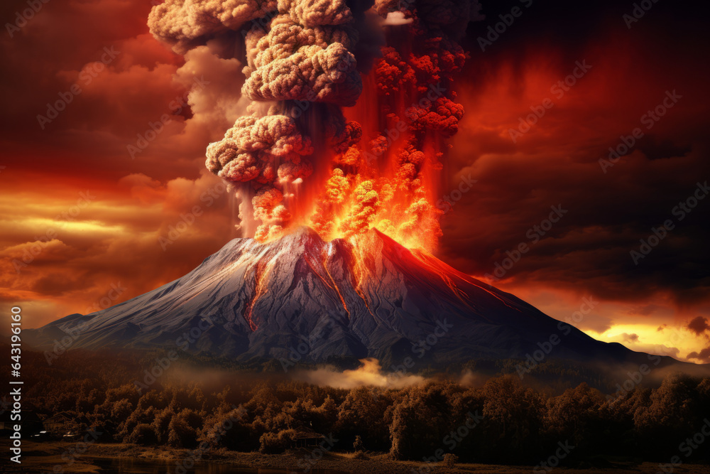 Illustration of a gigantic volcano eruption