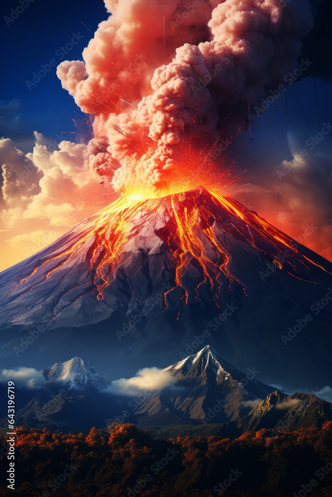 Illustration of a gigantic volcano eruption