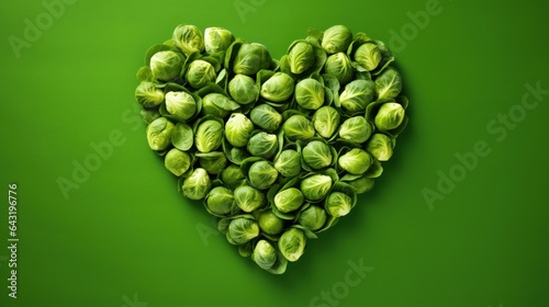 Brussels sprouts in the shape of a heart on a plain background