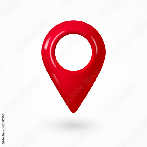 Realistic red icon map pointer. locate pin gps map. 3d design in plastic cartoon style isolated on white background.