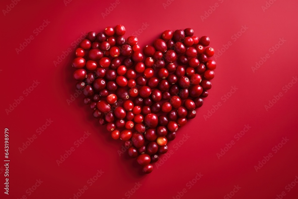 cranberries in the shape of a heart on a plain background