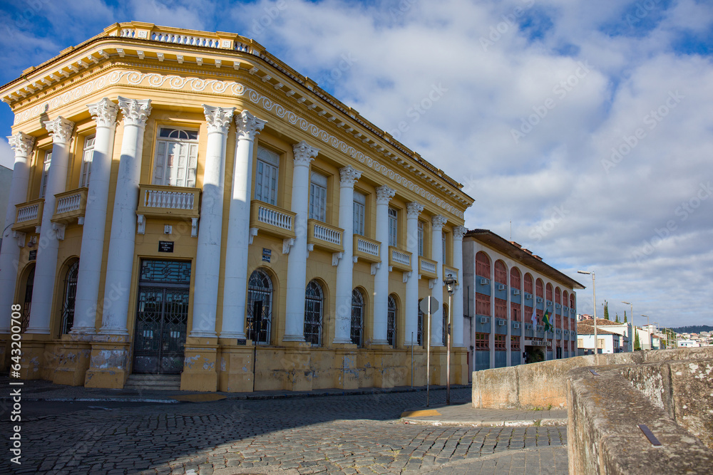 View of the facade of the building of the City Hall of the historic city of Sao Joao del Rey, in the state of Minas Gerais, Brazil