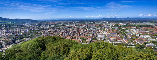 Freiburg im Breisgau. View over the roofs of the old town with Freiburg Cathedral. Baden-Wuerttemberg, Germany, Europe © karlo54