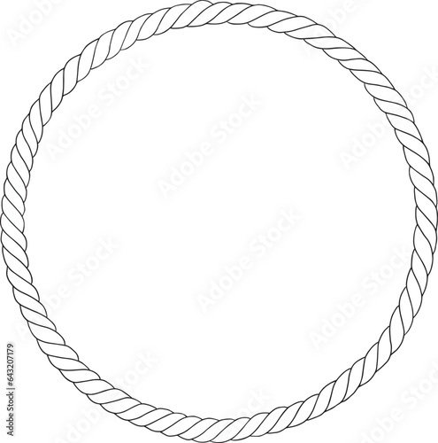Round rope frame isolated on white background. Twisted cord. Decoration line black vector illustration.