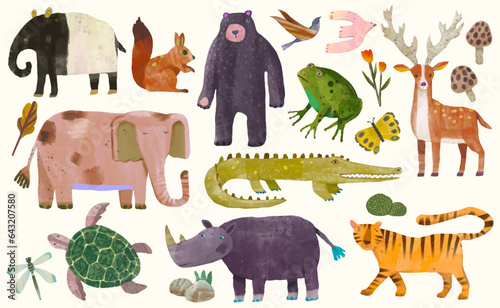 Animal wildlife watercolor vector illustration.