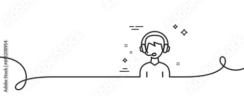 Consultant service line icon. Continuous one line with curl. Call center sign. Feedback symbol. Consultant single outline ribbon. Loop curve pattern. Vector