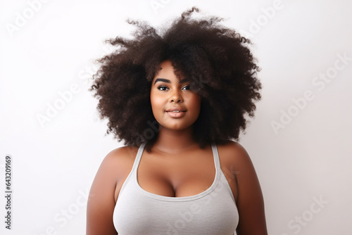 Beautiful plus size afro american woman isolated on a white background