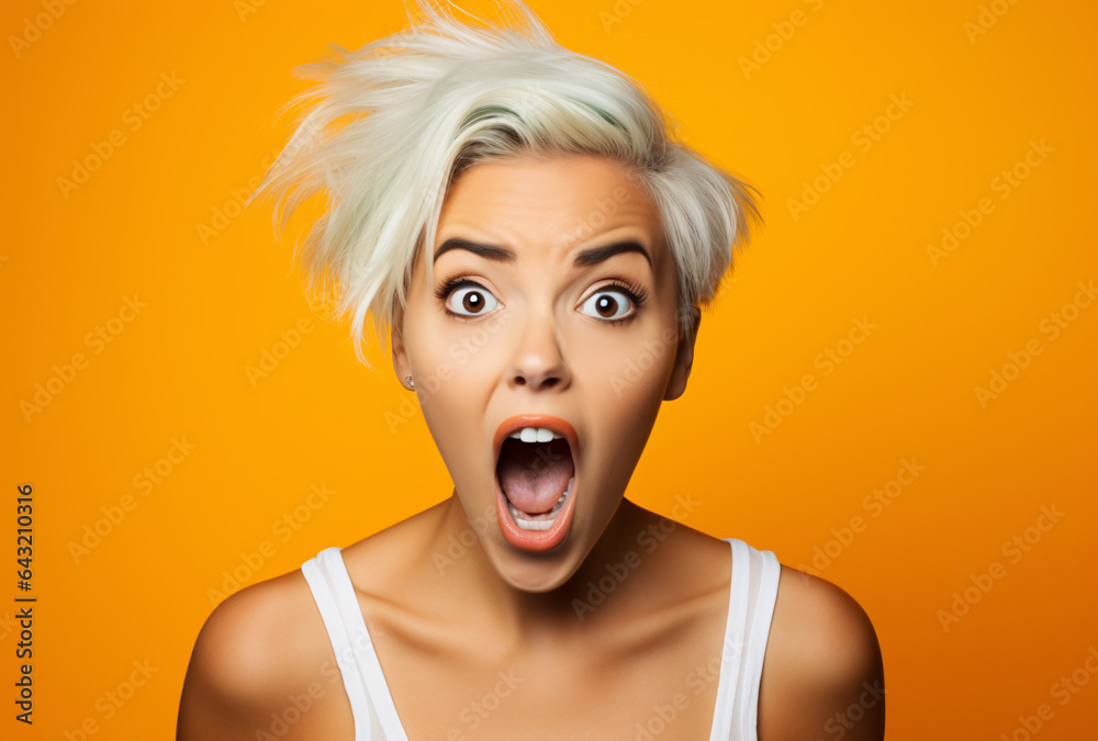 Surprised blonde woman isolated on an orange background Surprised blonde woman isolated on an orange background