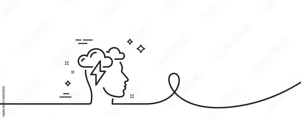 Mindfulness line icon. Continuous one line with curl. Psychology sign. Cloud storm symbol. Mindfulness stress single outline ribbon. Loop curve pattern. Vector Mindfulness line icon. Continuous one line with curl. Psychology sign. Cloud storm symbol. Mindfulness stress single outline ribbon. Loop curve pattern. Vector