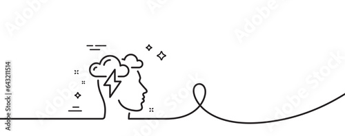 Mindfulness line icon. Continuous one line with curl. Psychology sign. Cloud storm symbol. Mindfulness stress single outline ribbon. Loop curve pattern. Vector