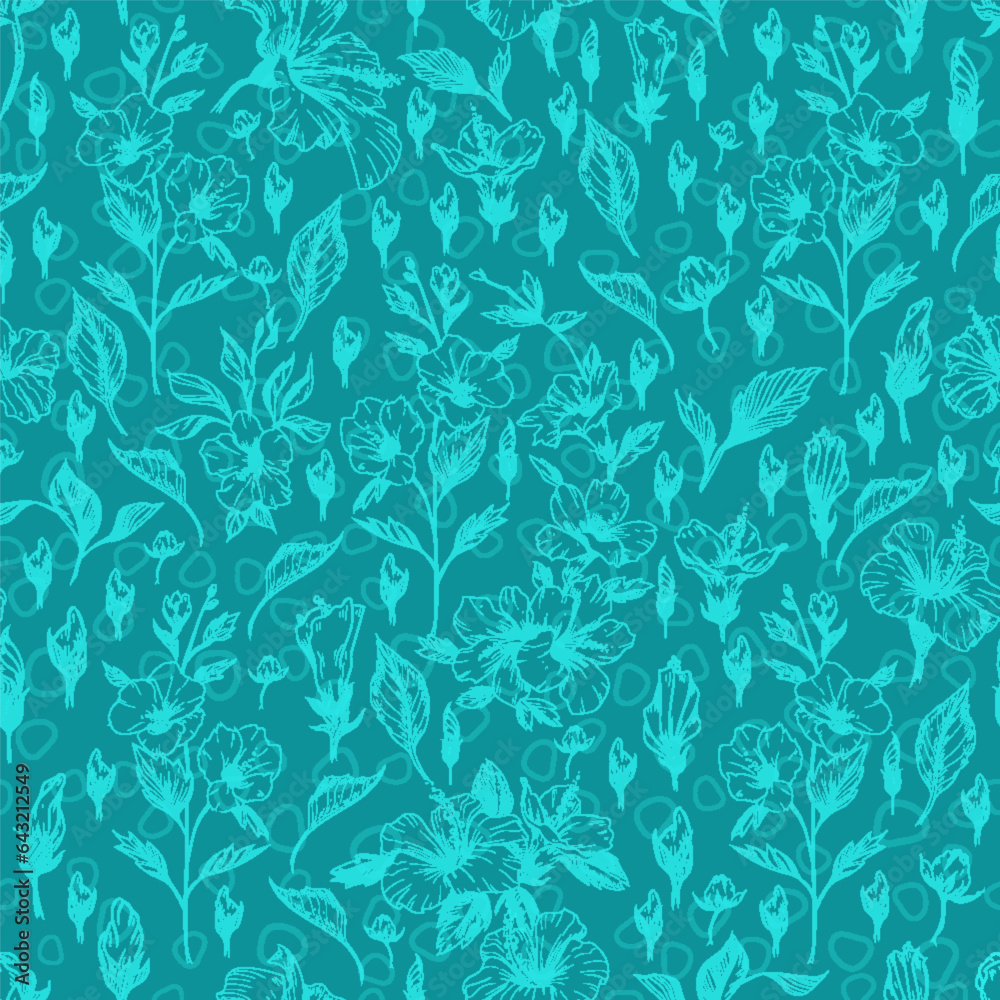 Seamless Pattern Hibiscus Engraved illustrations