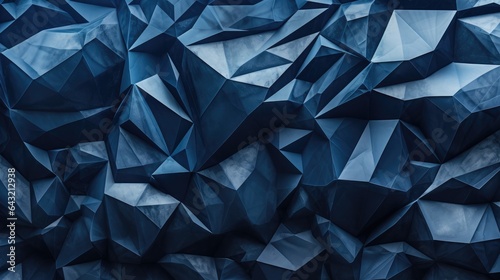 A blue abstract scrunched paper-like background with a lot of triangles. Generative AI. photo