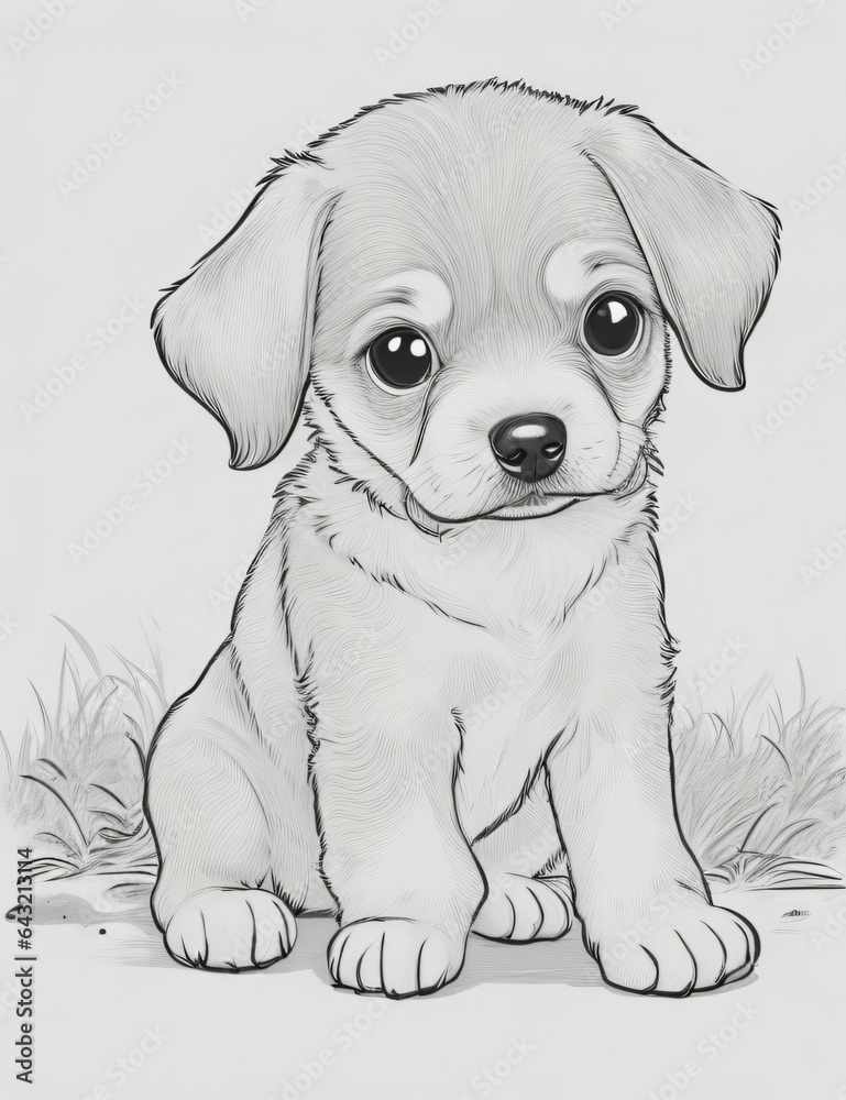 A vector of a cute dog in black and white coloring A vector of a cute dog in black and white coloring