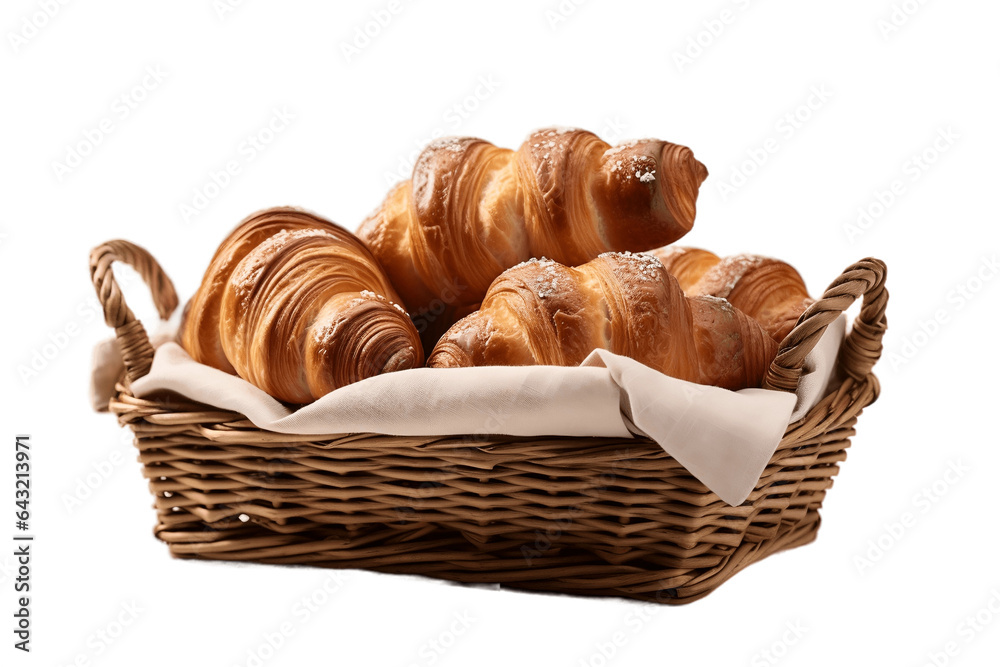 Wicker Basket with Pastries on Transparent Background. AI - obrazy, fototapety, plakaty 