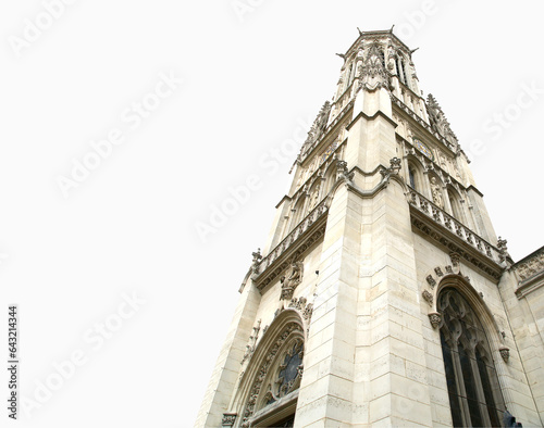 Great gothic church of Saint Germain l Auxerrois (carved on white background), Paris, France photo