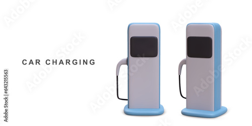 3d Realistic electromobile charging station. Alternative fuel. Vector illustration.