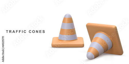 3d realistic traffic cones isolated on white background. Vector illustration.