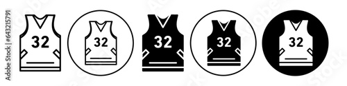 Basketball jersey icon. Football Team player sleeveless t shirt number 32 vest symbol. Vector set of sport wear cloth apparel. Flat outline of soccer athlete runner blank printed short 