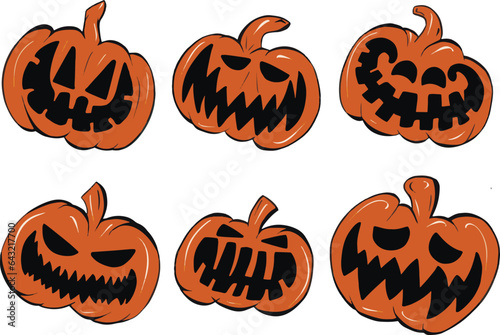 Set of simple halloween pumpkins with different emotions