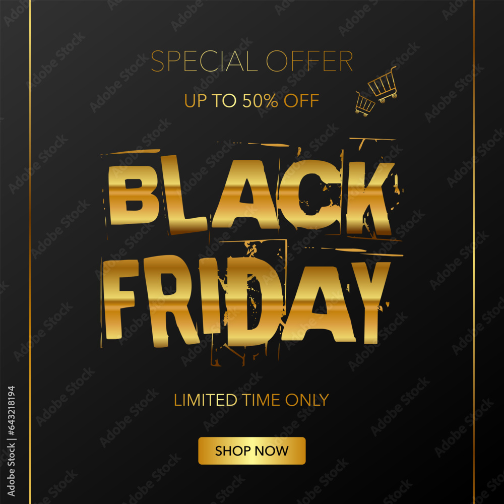 Black Friday Sale banner on dark elegant background with golden elements and text