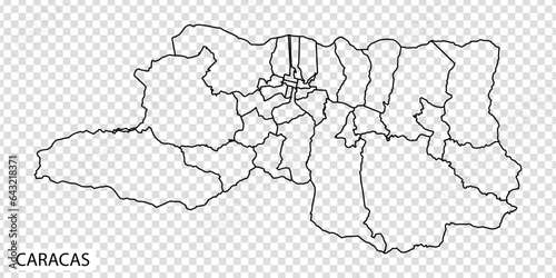 High Quality map of Caracas is a capital  of  Venezuela, with borders of the regions. Map of  Caracas  for your web site design, app, UI. EPS10.