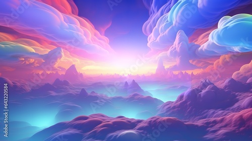 Abstract fantasy sky with neon clouds in a variety of colors. Generative Ai. © Mimix