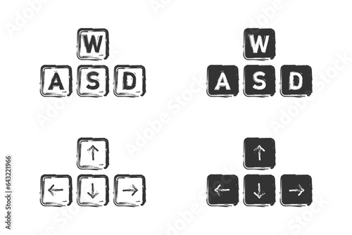 Hand drawn keyboard button arrow and wasd icon. Vector illustration. photo