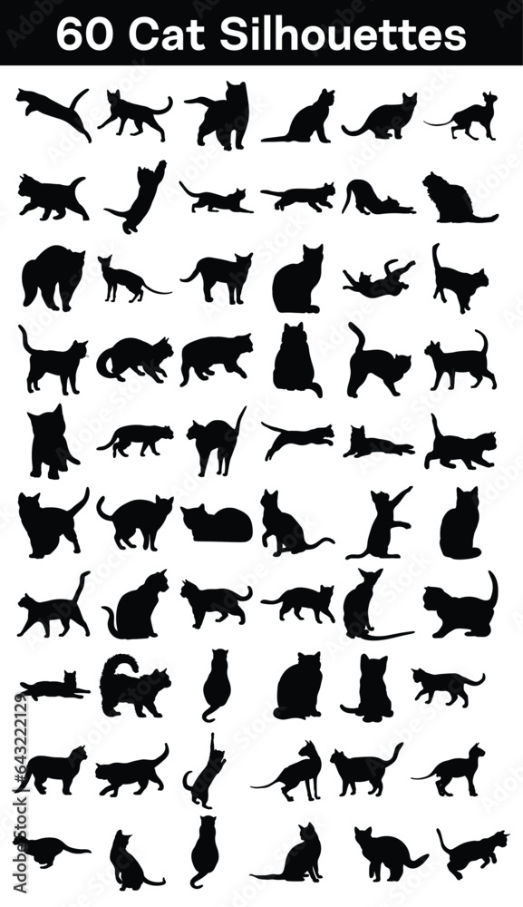 Set of cat silhouettes, isolated vector illustrations