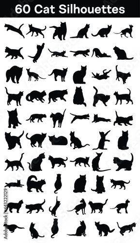 Set of cat silhouettes, isolated vector illustrations