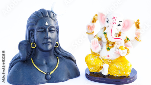 Famous Indian God statue, Lord Ganesha, Ma Durga, Adiyogi, Krishna and Ma Laxm Isolate On white background. photo