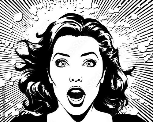 The face of a girl in the style of pop art. Cartoon retro vintage. Vector illustration