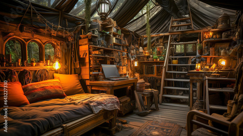 wnętrze sypialni w stylu nomadycznym