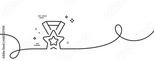 Winner ribbon line icon. Continuous one line with curl. Award star medal sign. Best achievement symbol. Winner ribbon single outline ribbon. Loop curve pattern. Vector