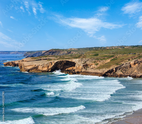 Summer Atlantic ocean coast landscape and Monte Clerigo beach  Aljezur  Algarve  Portugal .