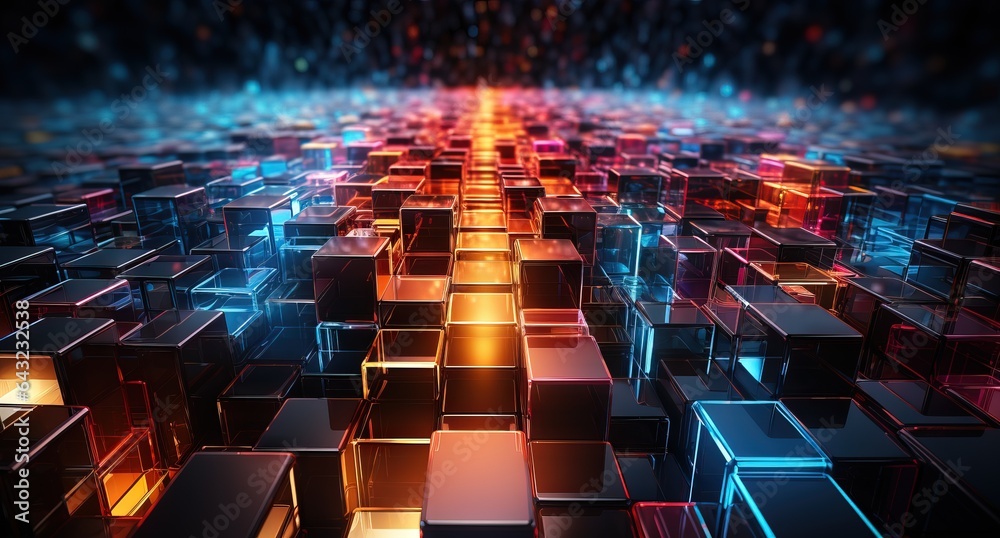  3d grids and cubes in geometric shape with lights