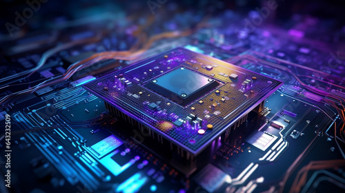 Quantum Computing Creative AI Processor Creative, AI Creative Illustration, silicon chip closeup, integrated circuit die, microscopic processor, internal chip architecture, CPU core, Supercomputer photo