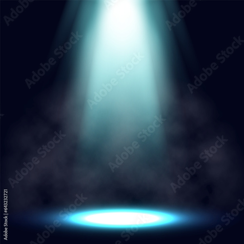 Spotlights. Scene for presentation illuminated by spotlights with smoke. Vector illustration.