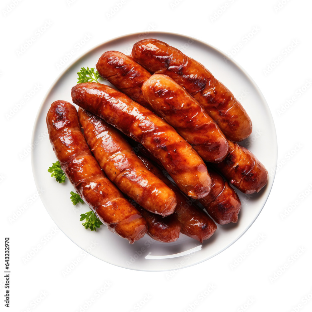 Delicious Plate of Grilled Sausages Isolated on a Transparent Background