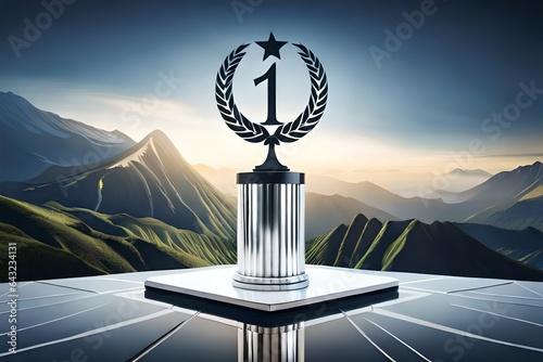 Winner Award Cube Silver Laurel Wreath Podium, Stage or Pedestal with Silver ...