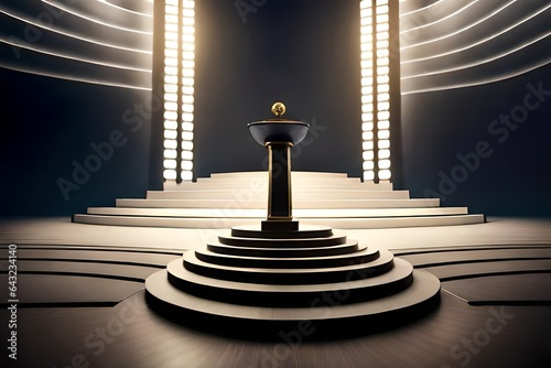 Illuminated empty stage podium for award ceremony
