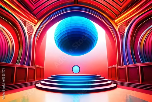 A 3d render design of Round podium stage on colorful background