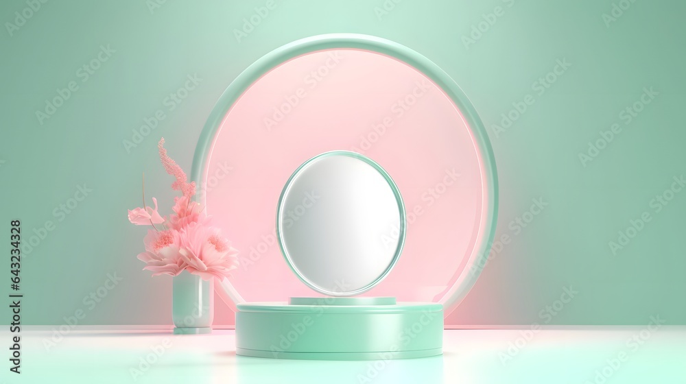 Φωτογραφία Awarding green podium pastel shapes of different sized against blank background